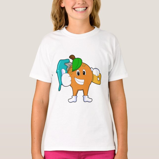 Orange som målarfärg med färgpensel t shirt (Framsida)