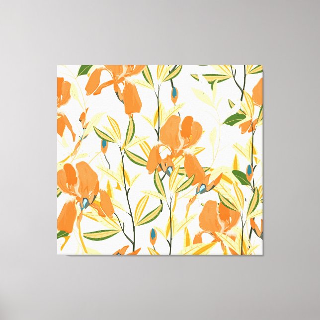 Orange: sömlöst blommönster canvastryck (Framsida)