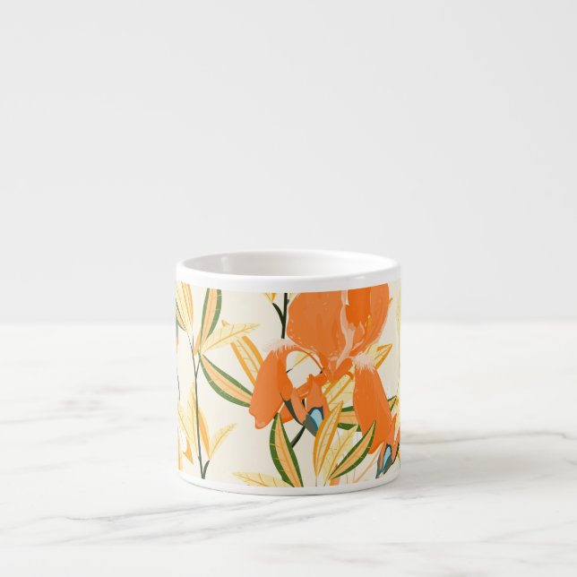 Orange: sömlöst blommönster espressomugg (Framsidan)
