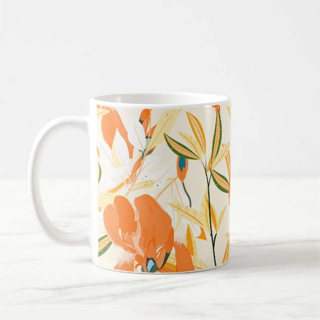 Orange: sömlöst blommönster kaffemugg (Vänster)