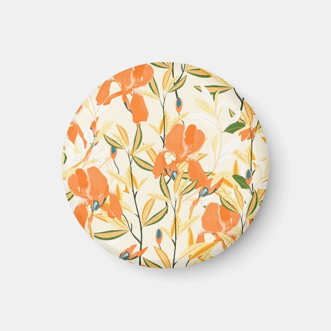 Orange: sömlöst blommönster magnet (Framsidan)