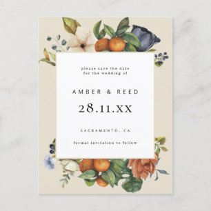 Orange Sommar Blommigt Botanical Boho Spara datum Inbjudan Vykort