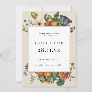 Orange Sommar Blommigt Botanical Boho Spara Datumet