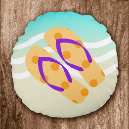 Orange Sommarbeach Vinkarare Flinflip flops dekora Rund Kudde