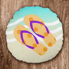 Orange Sommarbeach Vinkarare Flinflip flops dekora Rund Kudde