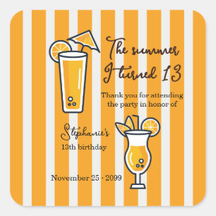 Orange Sommaren Jag Fyllde 13 Mocktail Födelsedag Fyrkantigt Klistermärke