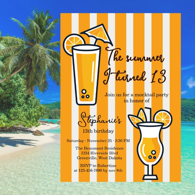 Orange Sommaren Jag Fyllde 13 Mocktail Födelsedag Inbjudningar (Skapare uppladdad)