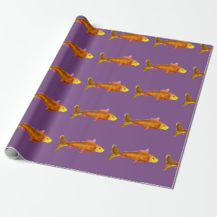 Orange, söt guldfisk som omsluter papper presentpapper