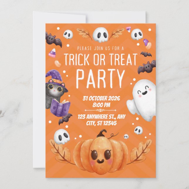 Orange Söt Halloween Bus eller Godis-fest  Inbjudningar (Framsida)
