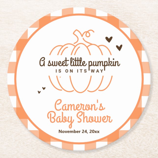 Orange Söt Liten Pumpa Höst Bebis Shower Underlägg Papper Rund (Framsidan)