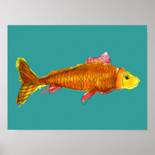 Orange söt originalkonst guldfisk poster