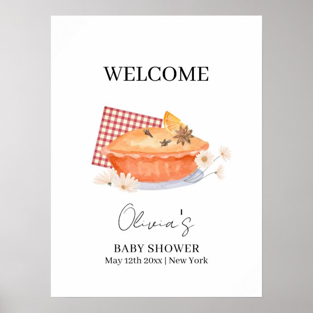 Orange Sötnos Blomma Höst Bebis Shower Välkommen Poster (Framsidan)