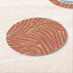 Orange Spice Guld Glitter Zebra Birthday Underlägg Papper Rund