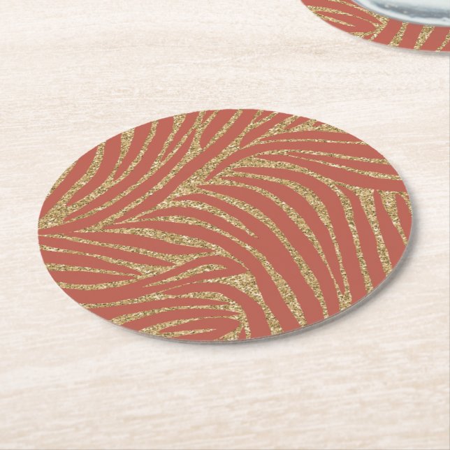 Orange Spice Guld Glitter Zebra Birthday Underlägg Papper Rund (Vinklad)