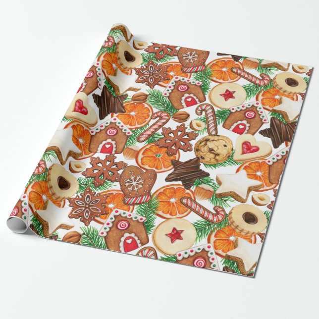 Orange Spice jul Cookies and Candy Presentpapper (Utrullad)