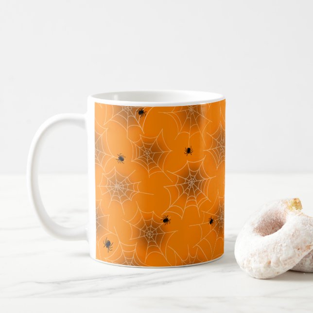 Orange Spindelnät Halloween Coffee Mugg (Med munk)