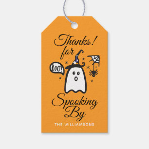 Orange spöklik buspöke Halloween för tack Presentetikett