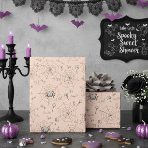 Orange Spooky Cute Baby Spiders, Websar och godis Presentpapper
