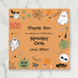 Orange Spooky One Halloween 1-års födelsedag Gåvor Etiketter