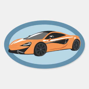 Orange sportbil ovalt klistermärke