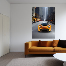Orange sportbil på väg | AI Art Poster
