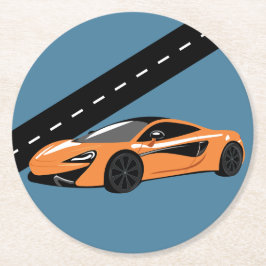 Orange sportbil underlägg papper rund