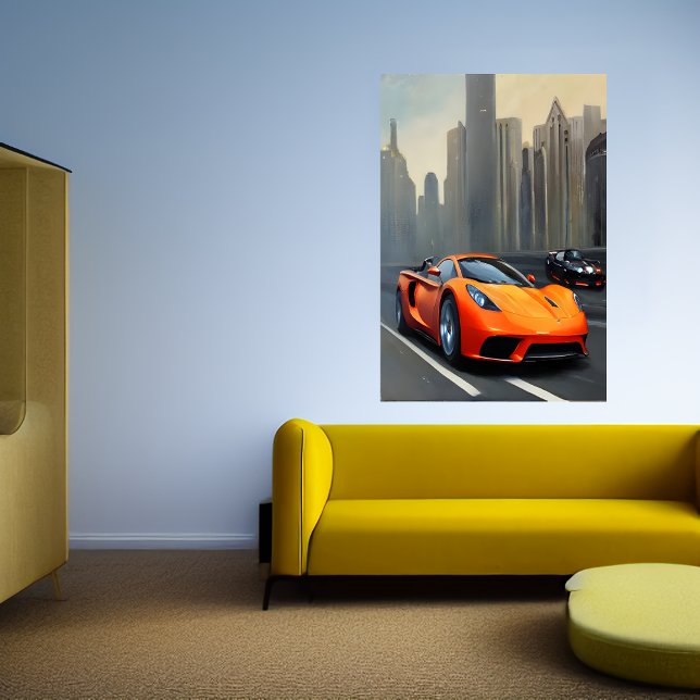 Orange sportbilar på väg | AI Art Poster (Skapare uppladdad)
