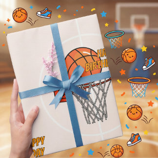 Orange Sporty Basketball Ring Grattis på födelseda Presentpapper