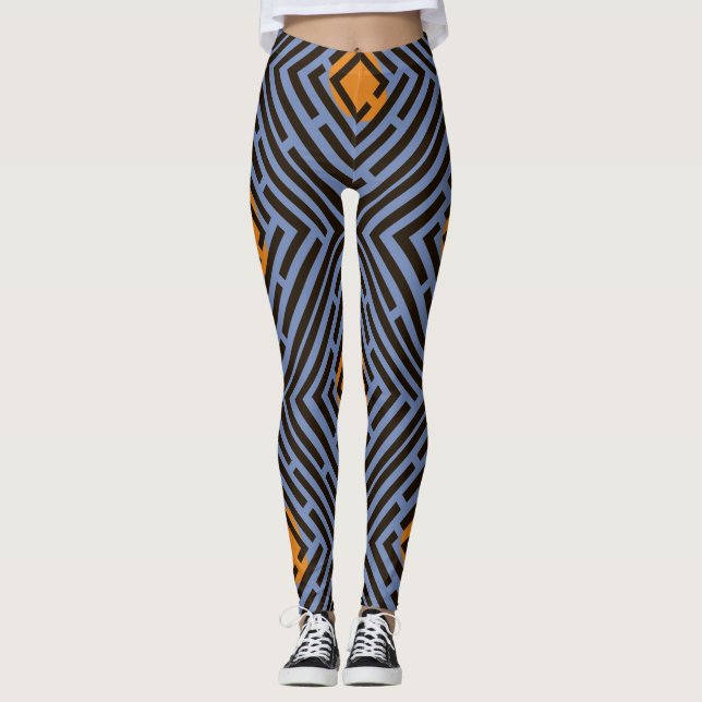 Orange Spot Black Labyrint Mönster Anpassningsbar  Leggings (Framsida)