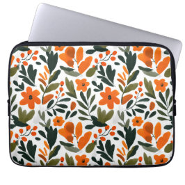 Orange Spring Flowers Elegant Chic Floral Pattern Laptop Fodral