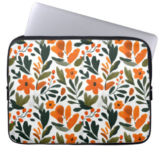 Orange Spring Flowers Elegant Chic Floral Pattern Laptop Fodral