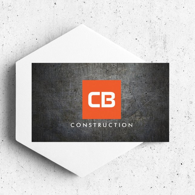 Orange Square Monogram Grunge Metall Construction Visitkort (Skapare uppladdad)