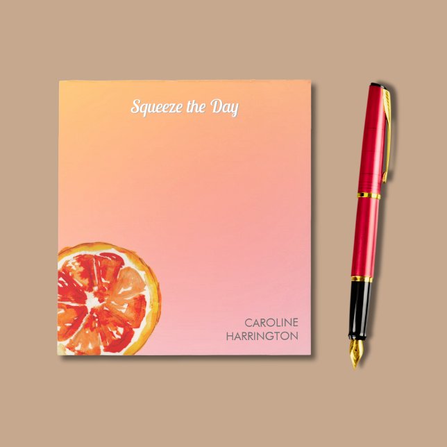 Orange Squeeze Day Cute Inspirational Citrus Anteckningsblock (This fresh hand-illustrated citrus notepad is invigorating and calming at the same time.)