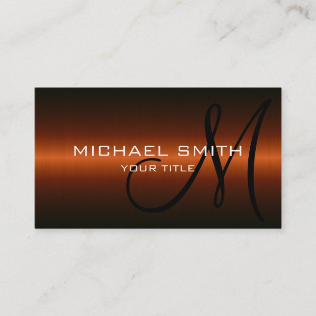 Orange Stainless Steel Metall Monogram Visitkort (Framsida)