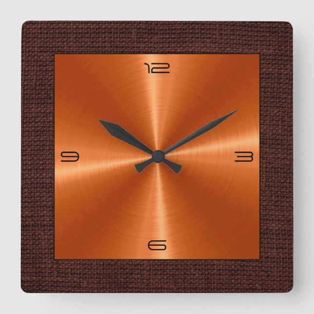 Orange Stainless Steel Modern Burlap Gräns Fyrkantig Klocka (Framsida)