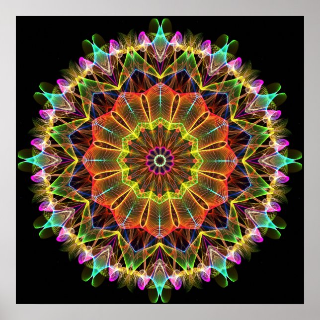 Orange Starblomkaleidoskop Poster (Framsidan)