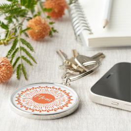 Orange Starburst-design med Mamma-nyckelkedja Rund Silverfärgad Nyckelring