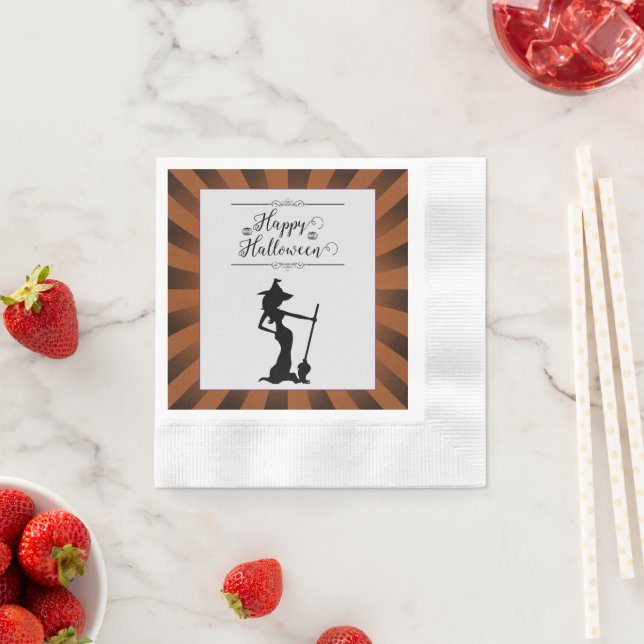 Orange Starburst Witch Halloween Pappersservett (Insitu)