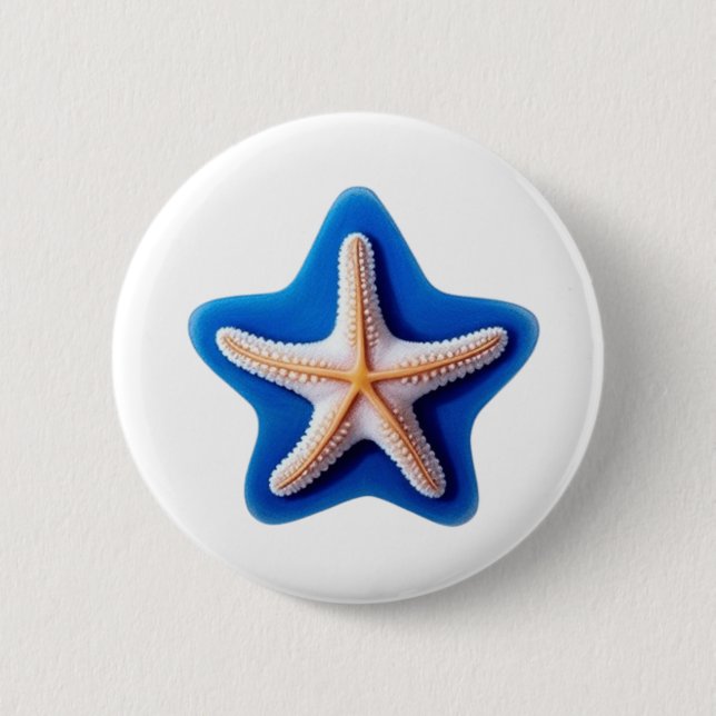 Orange Starfish in Blue Star Silhouette Knapp (Framsida)