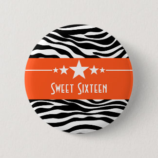 Orange Stars Zebra tryck Sweet 16 Button Knapp