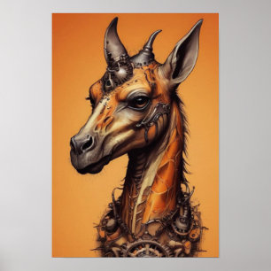 Orange Steampunk Giraffe Poster