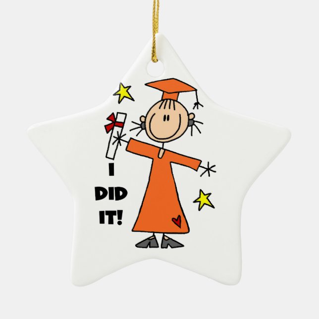 Orange Stick figur Girl Student Julgransprydnad Keramik (Framsidan)
