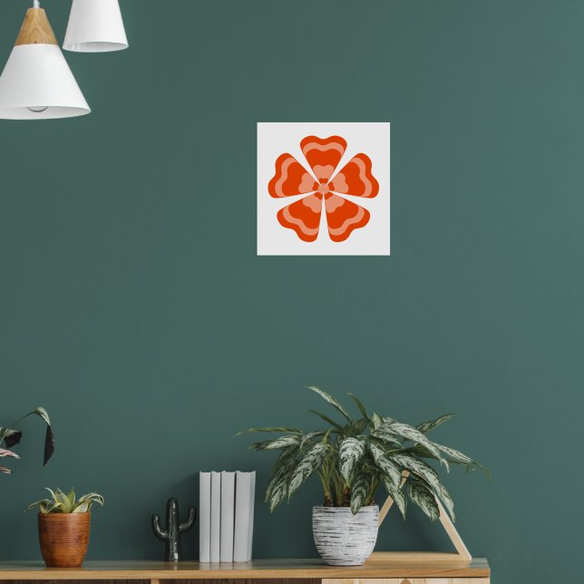 Orange Stilisert Retroblomma  Poster (Vardagsrum 1)