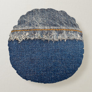 Orange Stitch, Dubbla Denim Patch. Rund Kudde