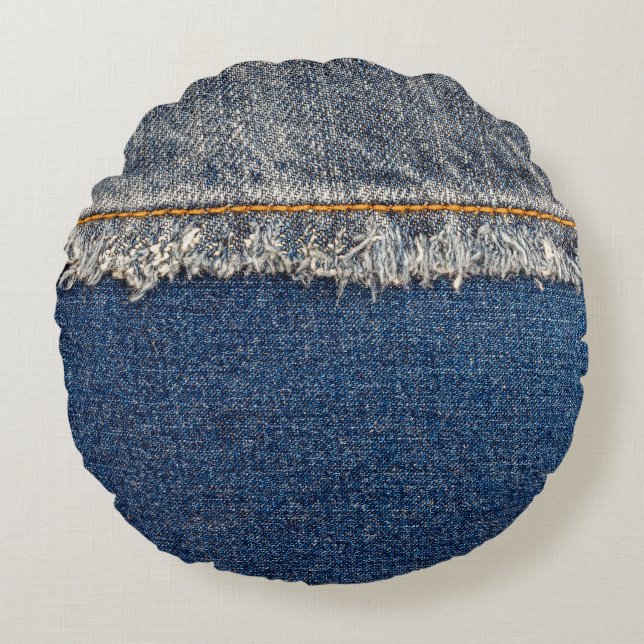 Orange Stitch, Dubbla Denim Patch. Rund Kudde (Framsidan)