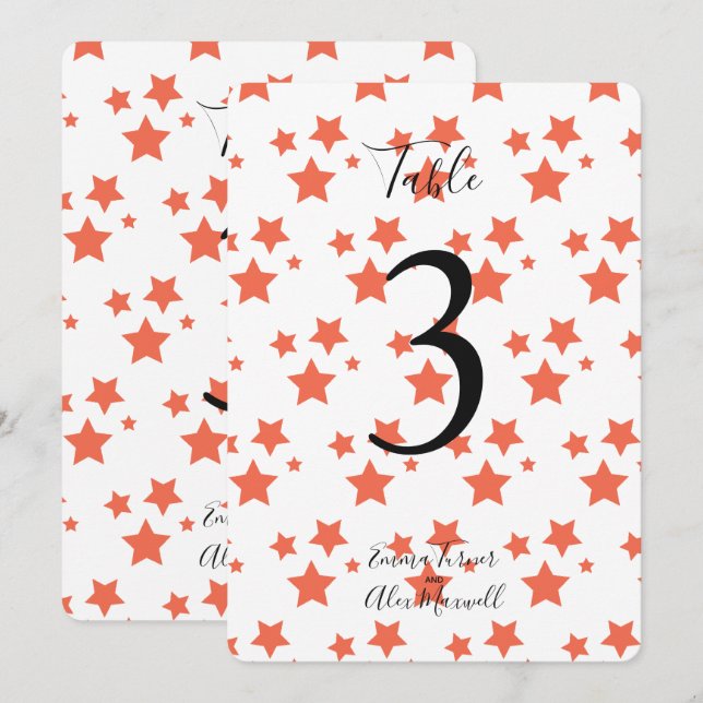Orange - stjärnor - bakgrund | Bordsnummer-kort Inbjudningar (Fram/baksida)