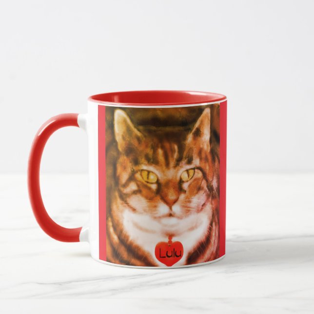 Orange striped Cat Red Trim Mugg (Vänster)