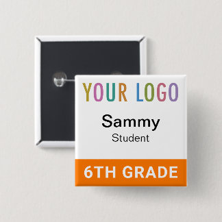 Orange Student Name Tag Button with School Logo Knapp