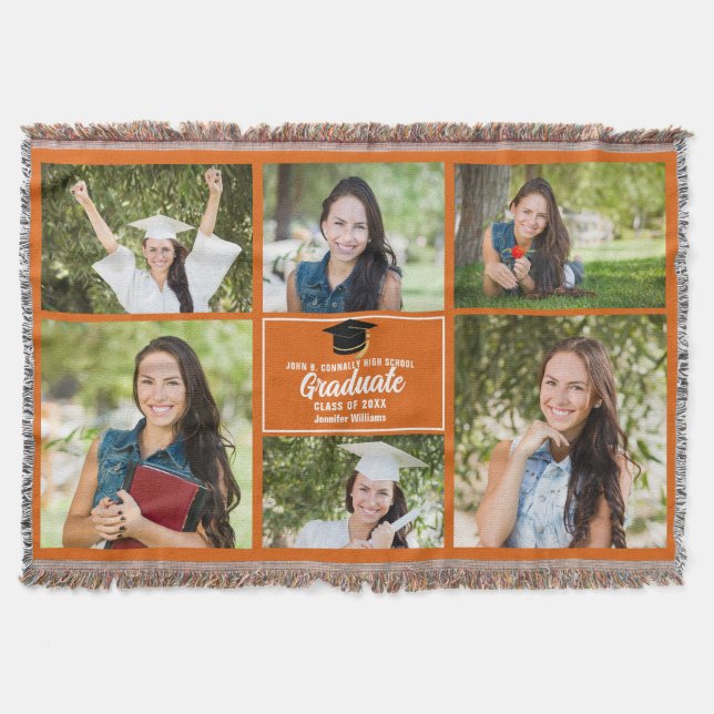 Orange Student Photo Collage Anpassningsbar Studen Filt (Framsidan)