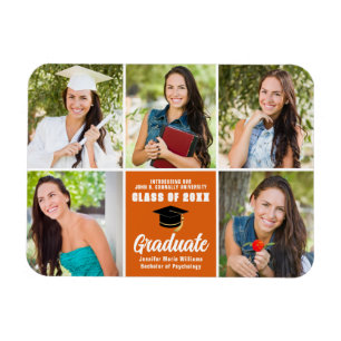Orange Student Photo Collage Chic Studenten Magnet